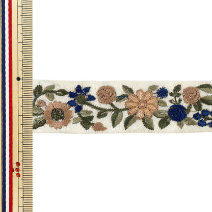 【数量5から】 手芸ブレード 『インド刺繍ブレード 約3cm幅 ホワイト×ブルー Ok1001G』