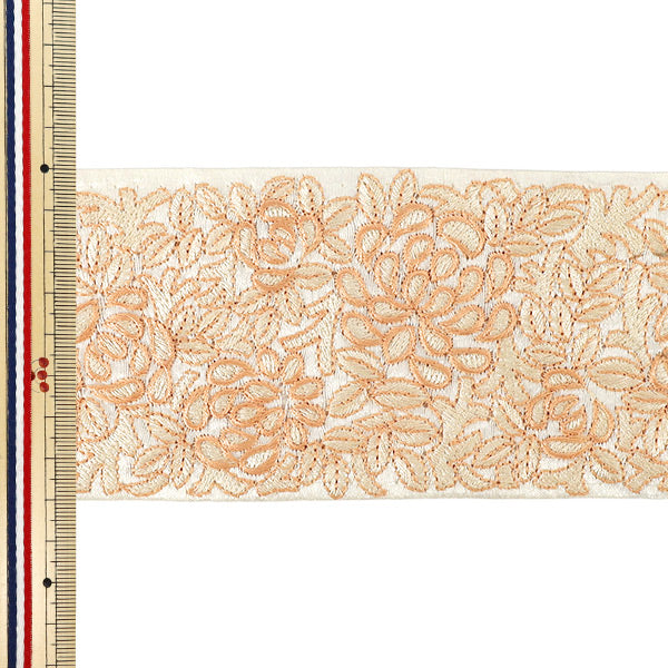 【数量5から】 手芸ブレード 『インド刺繍ブレード 約8cm幅 ホワイト×ベージュ Ok-1004A』