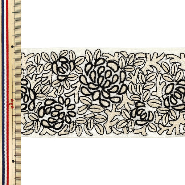 【数量5から】 手芸ブレード 『インド刺繍ブレード 約8cm幅 ホワイト×ブラック Ok-1004C』