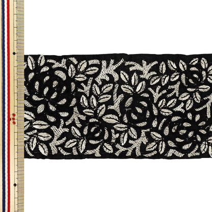 【数量5から】 手芸ブレード 『インド刺繍ブレード 約8cm幅 ブラック Ok-1004D』
