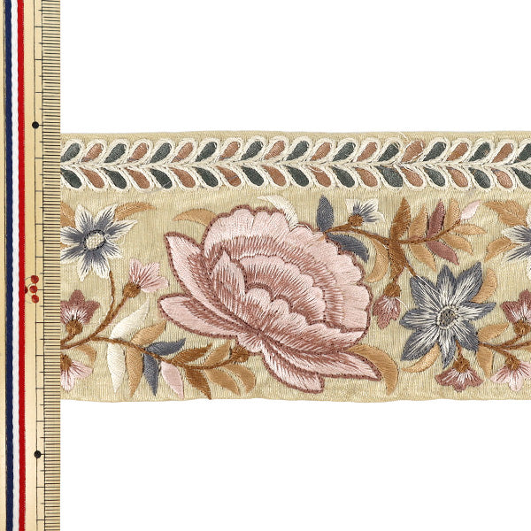 【数量5から】 手芸ブレード 『インド刺繍ブレード 約8.5cm幅 ベージュ Ok-1005C』