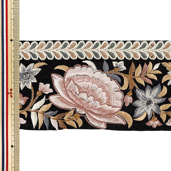 【数量5から】 手芸ブレード 『インド刺繍ブレード 約8.5cm幅 ブラック Ok-1005D』