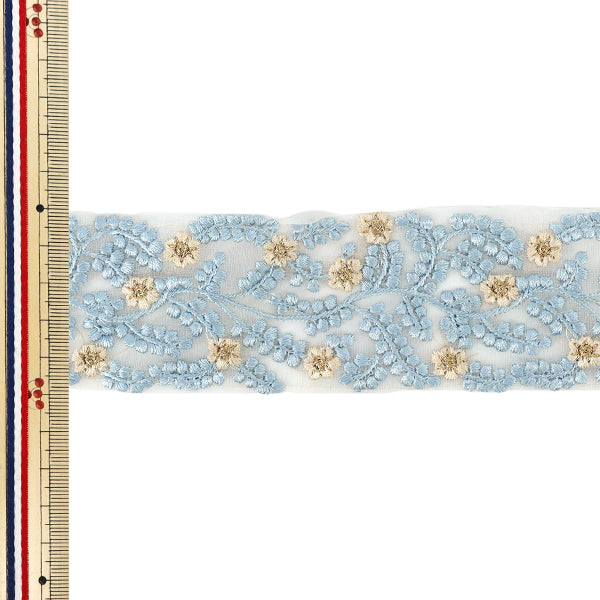 【数量5から】 手芸ブレード 『インド刺繍ブレード 約5cm幅 ブルー Ok-1009B』