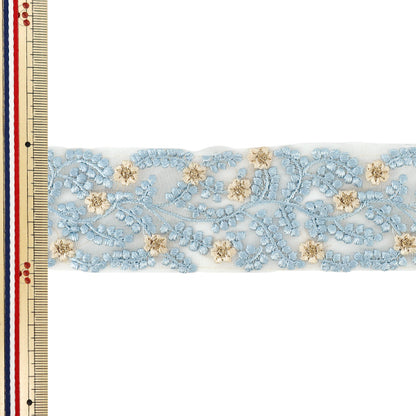 【数量5から】 手芸ブレード 『インド刺繍ブレード 約5cm幅 ブルー Ok-1009B』
