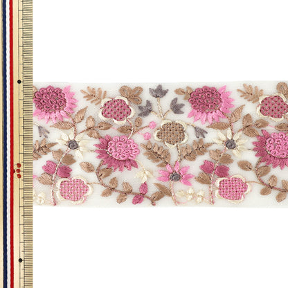 【数量5から】 手芸ブレード 『インド刺繍ブレード 約7cm幅 ピンク Ok-1012H』