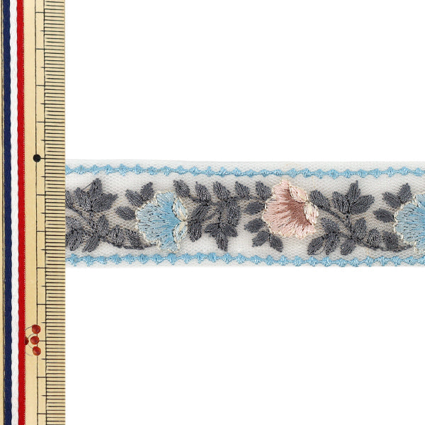 【数量5から】 手芸ブレード 『インド刺繍ブレード 約2.8cm幅 ブルー Ok-1013C』