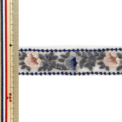 【数量5から】 手芸ブレード 『インド刺繍ブレード 約2.8cm幅 ブルー Ok-1013F』