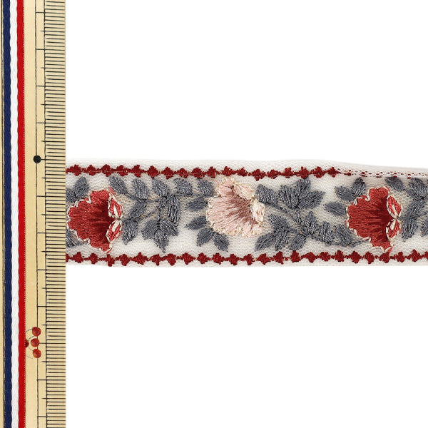 【数量5から】 手芸ブレード 『インド刺繍ブレード 約2.8cm幅 レッド Ok-1013J』