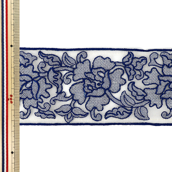 【数量5から】 手芸ブレード 『インド刺繍ブレード 約7.5cm幅 ブルー Ok-1014H』