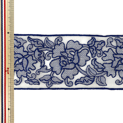 【数量5から】 手芸ブレード 『インド刺繍ブレード 約7.5cm幅 ブルー Ok-1014H』
