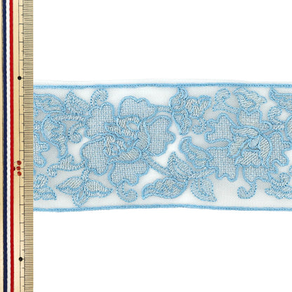 【数量5から】 手芸ブレード 『インド刺繍ブレード 約7.5cm幅 ブルー Ok-1014J』