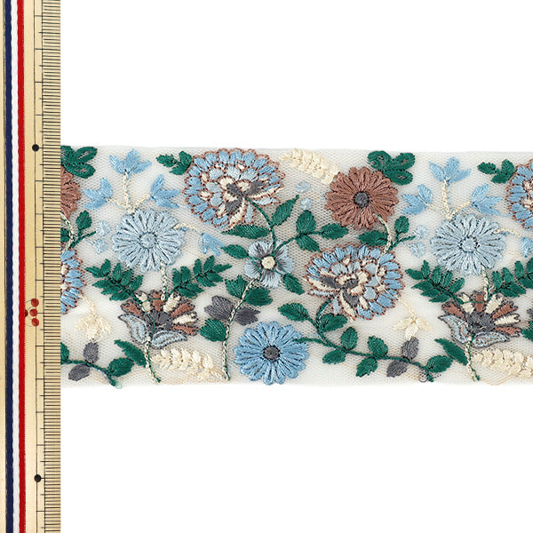 【数量5から】 手芸ブレード 『インド刺繍ブレード 約7cm幅 ブルー Ok-1015C』