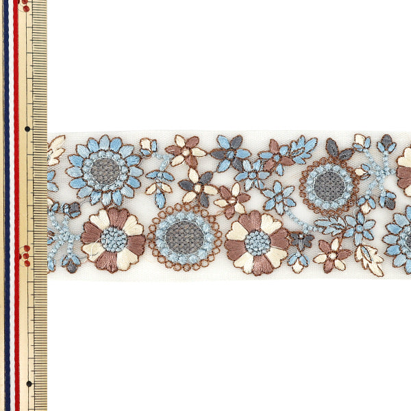 【数量5から】 手芸ブレード 『インド刺繍ブレード 約6cm幅 ブルー Ok-1016C』