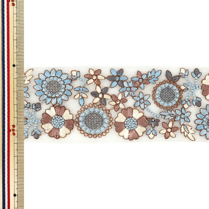【数量5から】 手芸ブレード 『インド刺繍ブレード 約6cm幅 ブルー Ok-1016C』