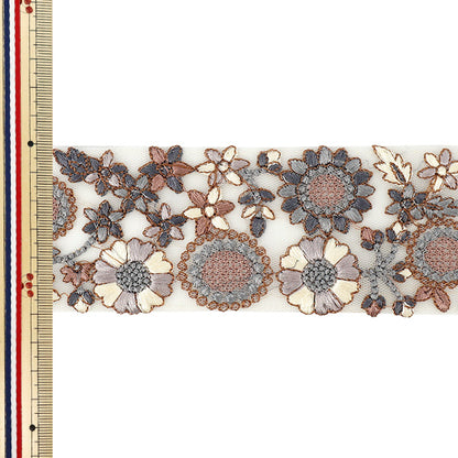 【数量5から】 手芸ブレード 『インド刺繍ブレード 約6cm幅 グレー Ok-1016D』