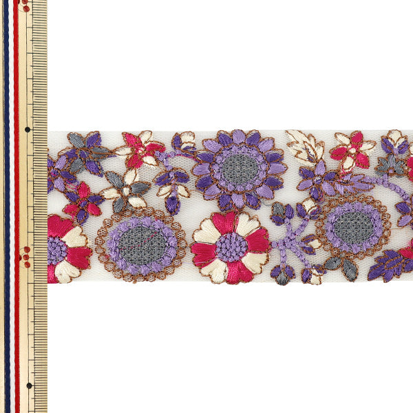 【数量5から】 手芸ブレード 『インド刺繍ブレード 約6cm幅 パープル Ok-1016F』