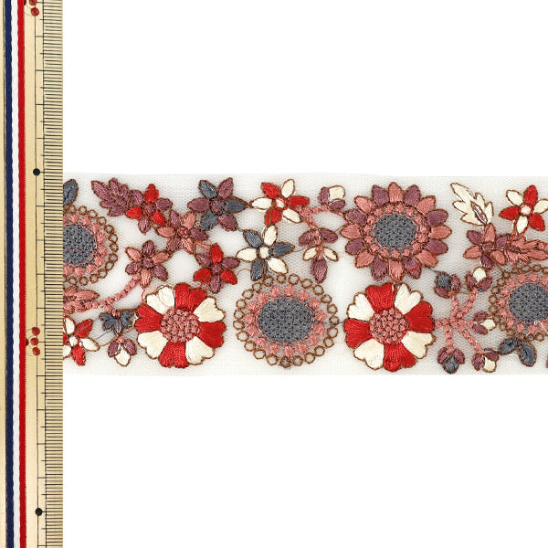 【数量5から】 手芸ブレード 『インド刺繍ブレード 約6cm幅 レッド Ok-1016I』
