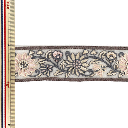 【数量5から】 手芸ブレード 『インド刺繍ブレード 約4.5cm幅 グレー Ok-1017B』