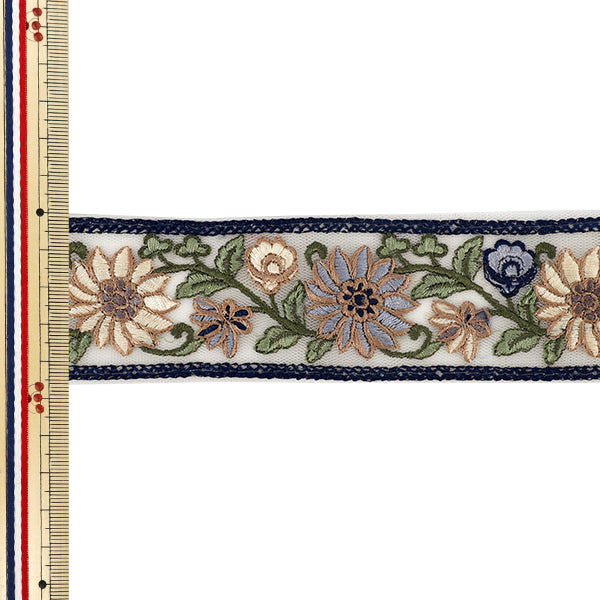 【数量5から】 手芸ブレード 『インド刺繍ブレード 約4.5cm幅 ブルー Ok-1017C』