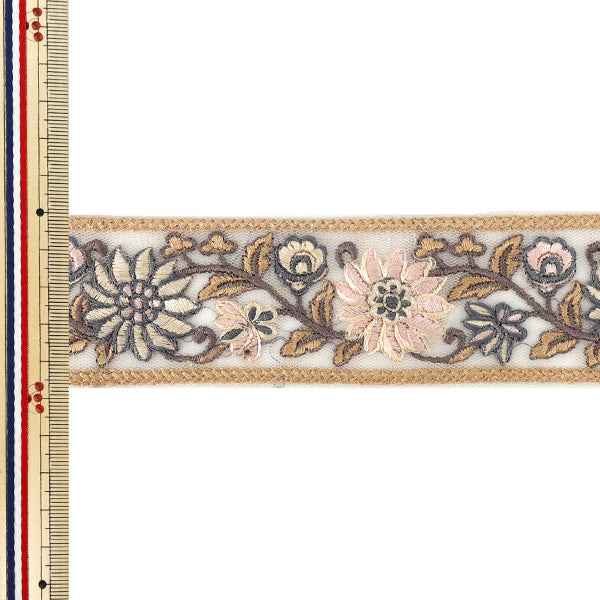 【数量5から】 手芸ブレード 『インド刺繍ブレード 約4.5cm幅 ベージュ Ok-1017I』
