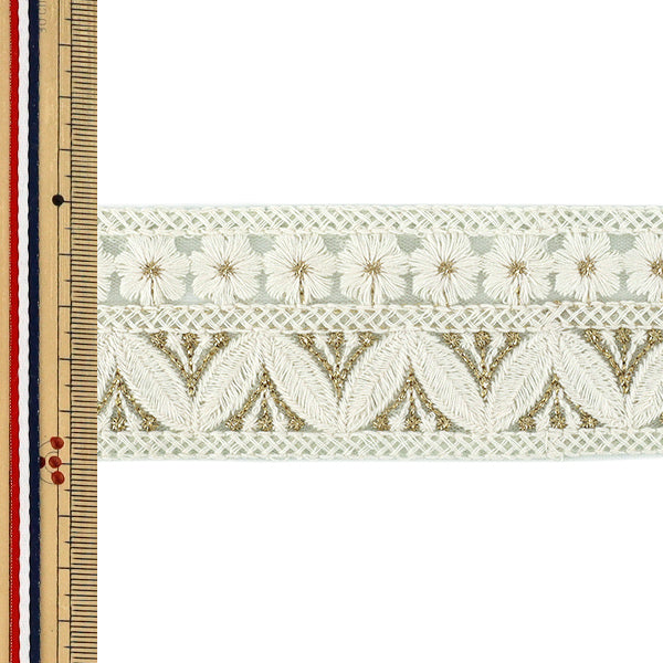 [Quantity from 5] HandicraftsTrim 『2026Indian embroidery trim Approximately 5cm width white 43911E”
