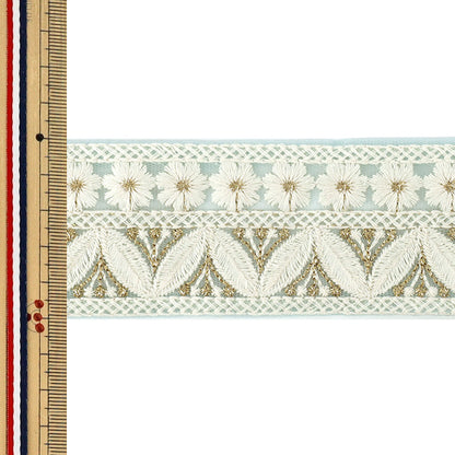 [Quantity from 5] HandicraftsTrim 『2026Indian embroidery trim Approximately 5cm width Blue x White 43911H”