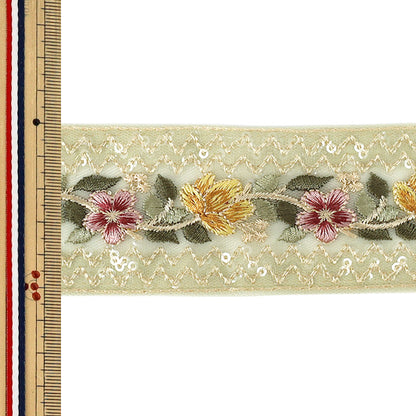 [Quantity from 5] HandicraftsTrim 『2026Indian embroidery trim Approximately 5.2cm width Yellow 507B”