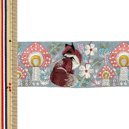 【数量5から】 手芸ブレード 『2026インド刺繍ブレード 約5cm幅 ブルーグレー 1027F』