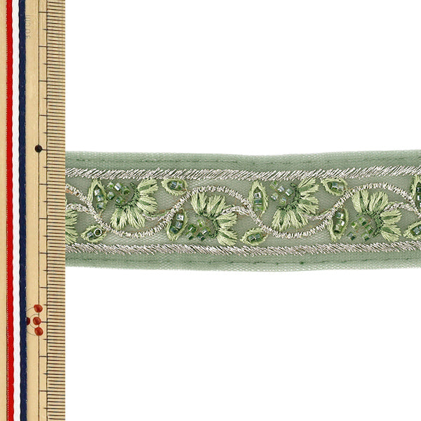 [Quantity from 5] HandicraftsTrim 『2026Indian embroidery trim Approximately 3.5cm width Green OK-1036J”