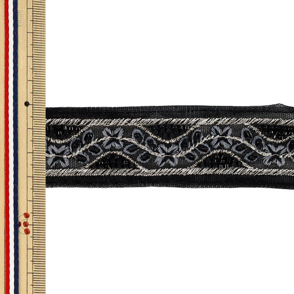 [Quantité à partir de 5] ArtisanatGarniture 『2026Garniture de broderie indienne Environ 3,5 cm de largeur noir OK-1047B"