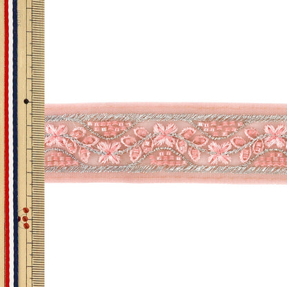 [Cantidad a partir de 5] ArtesaníasRibete 『2026Ribete bordado indio Aproximadamente 3,5 cm de ancho rosa OK-1047J''