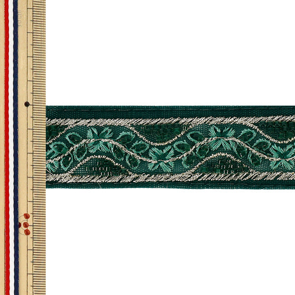 [Quantity from 5] HandicraftsTrim 『2026Indian embroidery trim Approximately 3.5cm width Green OK-1047K”