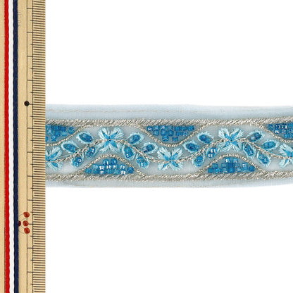 【数量5から】 手芸ブレード 『2026インド刺繍ブレード 約3.5cm幅 ブルー OK-1047M』