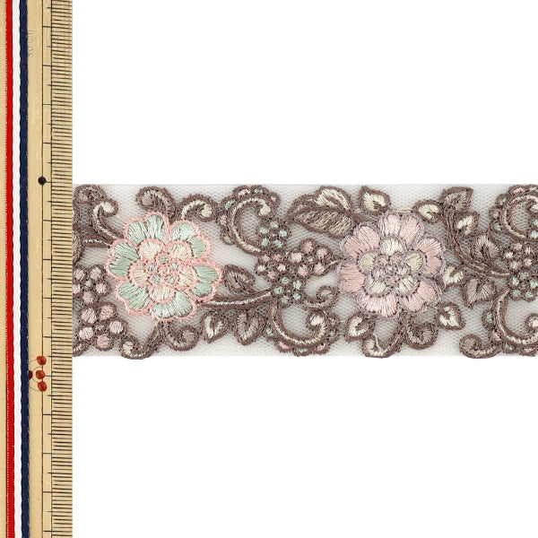 [Quantity from 5] HandicraftsTrim 『2026Indian embroidery trim Approximately 4.5cm width White x Pink OK-1058C”