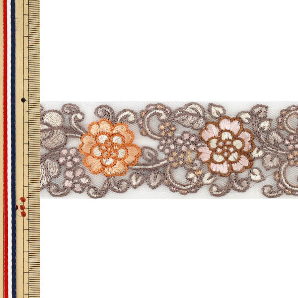 【数量5から】 手芸ブレード 『2026インド刺繍ブレード 約4.5cm幅 ホワイト×オレンジ OK-1058J』
