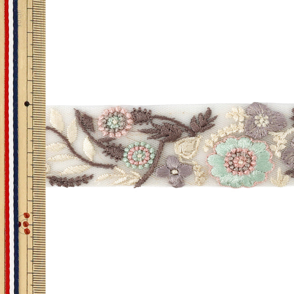 [Quantity from 5] HandicraftsTrim 『2026Indian embroidery trim Approximately 3.5cm width White x Green OK-1060A”