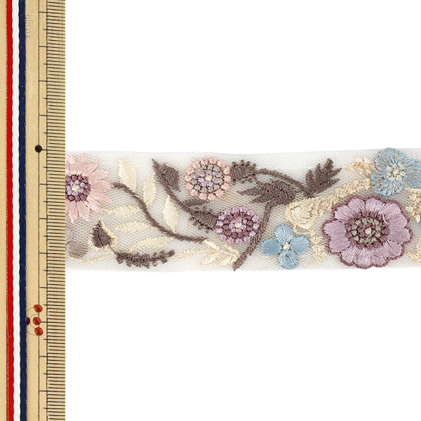 【数量5から】 手芸ブレード 『2026インド刺繍ブレード 約3.5cm幅 ホワイト×ブルー OK-1060B』