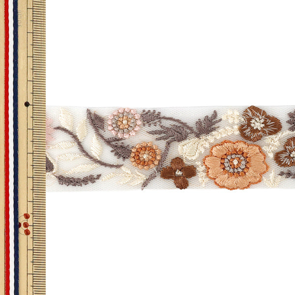 [Quantity from 5] HandicraftsTrim 『2026Indian embroidery trim Approximately 3.5cm width White x Orange OK-1060J”