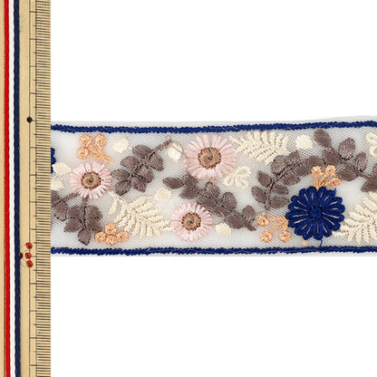 [Quantity from 5] HandicraftsTrim 『2026Indian embroidery trim Approximately 5cm wide Blue OK-1062F”
