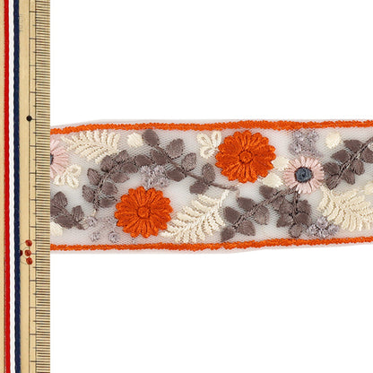 [Cantidad a partir de 5] ArtesaníasRibete 『2026Ribete bordado indio Aprox. 5cm ancho Naranja OK-1062H”