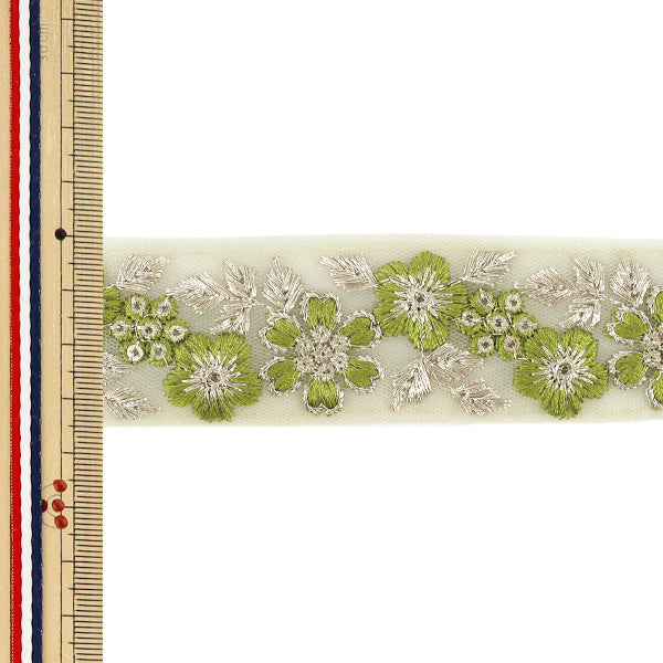 [Quantity from 5] HandicraftsTrim 『2026Indian embroidery trim Approximately 3.5cm width Green M-5580Q”