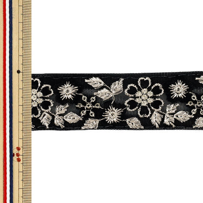 [Cantidad a partir de 5] ArtesaníasRibete 『2026Ribete bordado indio Aproximadamente 3,5 cm de ancho negro M-5580T”