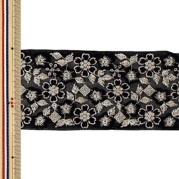 【数量5から】 手芸ブレード 『2026インド刺繍ブレード 約7.5cm幅 ブラック M-5581A』