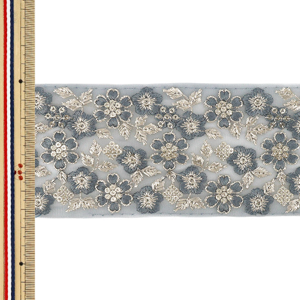 [Quantità da 5] ArtigianatoTrim 『2026Rifiniture per ricamo indiano Larghezza circa 7,5 cm Grigio M-5581H”