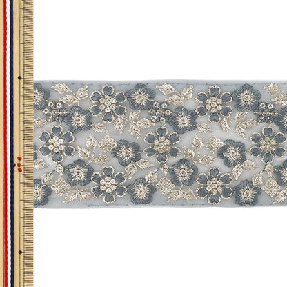 [Quantità da 5] ArtigianatoTrim 『2026Rifiniture per ricamo indiano Larghezza circa 7,5 cm Grigio M-5581H”