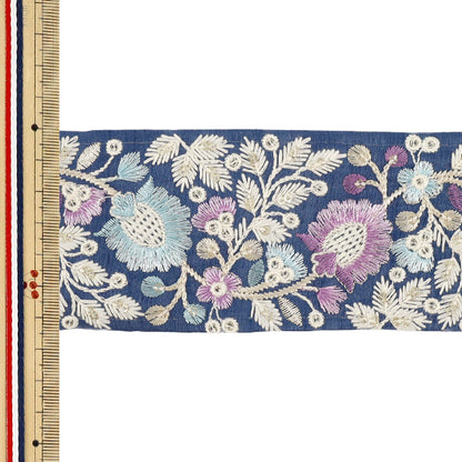 【数量5から】 手芸ブレード 『2026インド刺繍ブレード 約6.5cm幅 ブルー M-5130#7』