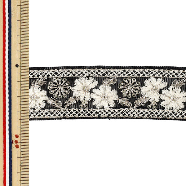 [Quantity from 5] HandicraftsTrim 『2026Indian embroidery trim Approximately 3.5cm width black M-5227F”