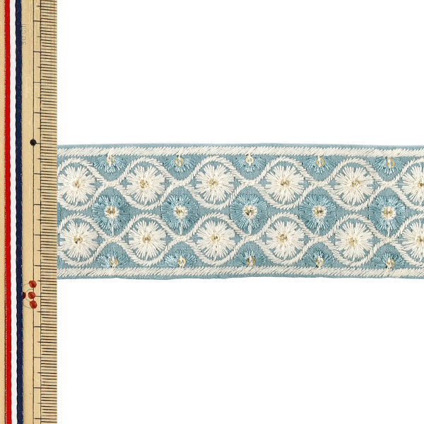 [Quantity from 5] HandicraftsTrim 『2026Indian embroidery trim Approximately 4.5cm width Blue M-5226B”