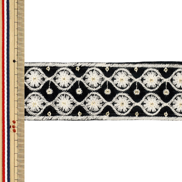 [Quantité à partir de 5] ArtisanatGarniture 『2026Garniture de broderie indienne Environ 4,5 cm de largeur noir M-5226H"