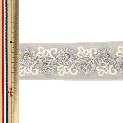 [Anzahl ab 5] KunsthandwerkBesätze 『2026Indischer Stickereibesatz Ungefähr 3,7 cm breit Grau M-5242B“